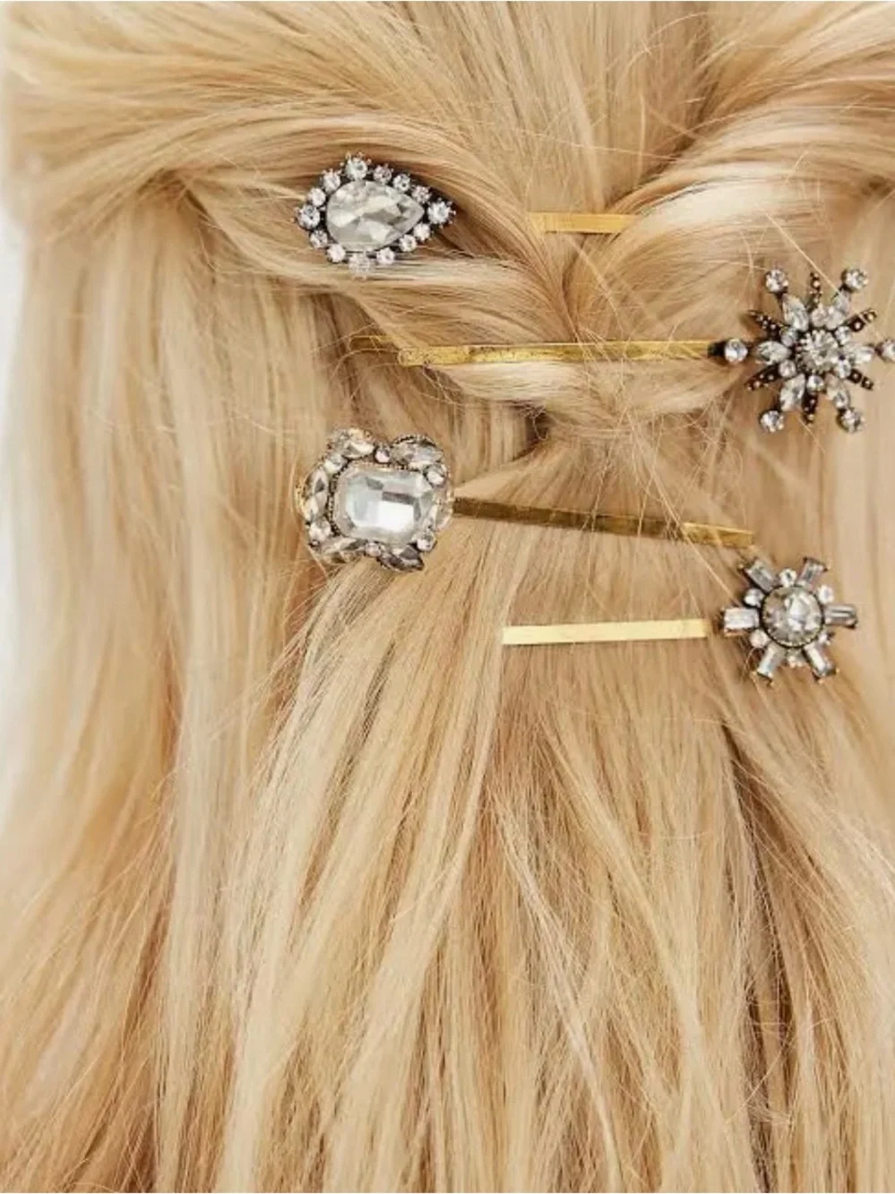 Free People Gold Rhinestone Floral Hair Pin Set